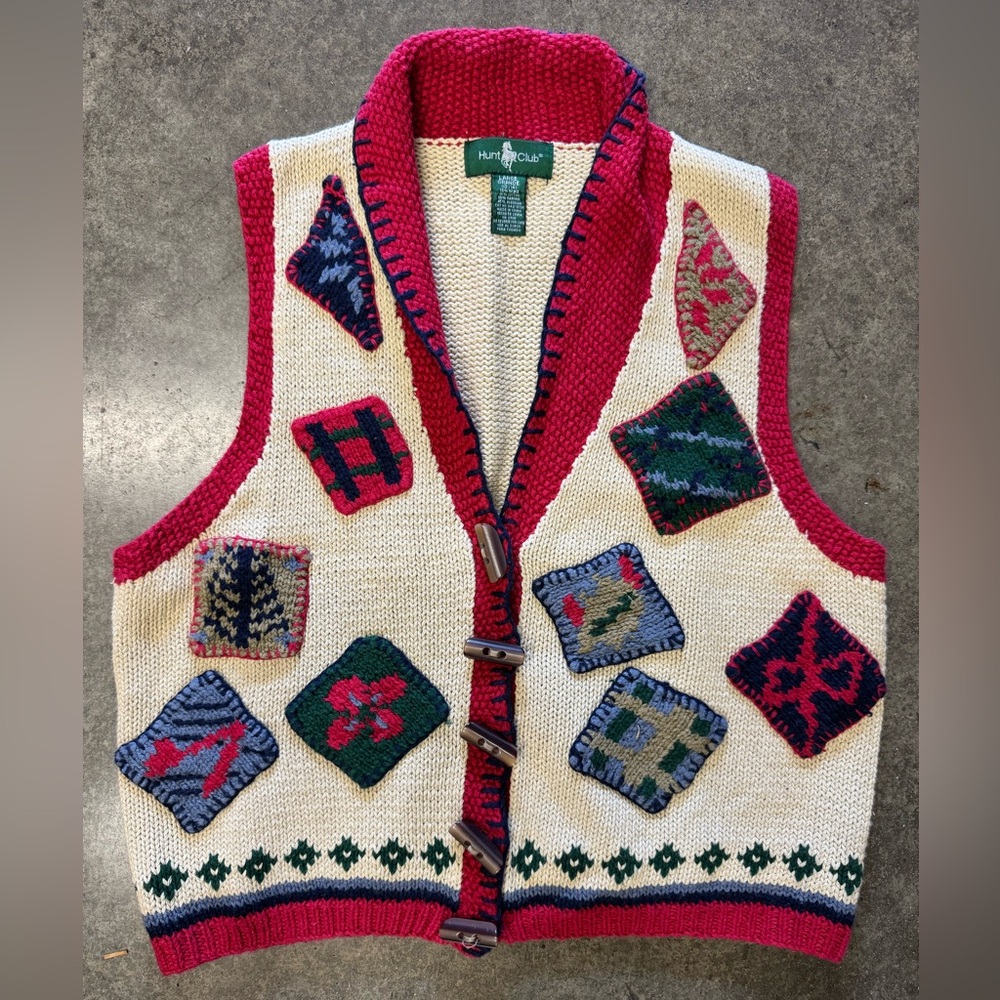 90s Hunt Club Colorful Patchwork Knit Vest